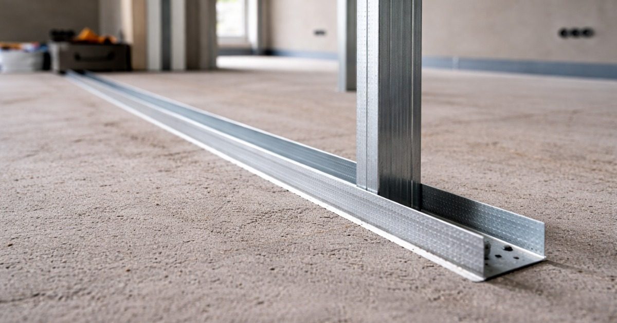 Metal stud plaatsen op vloer met kit