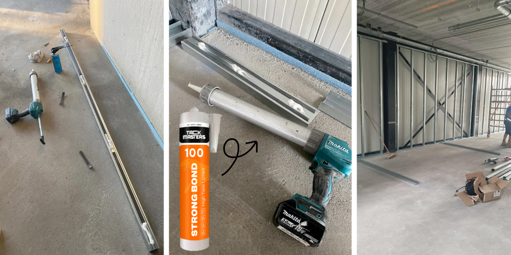 Metal stud profielen lijmen op vloer met kit