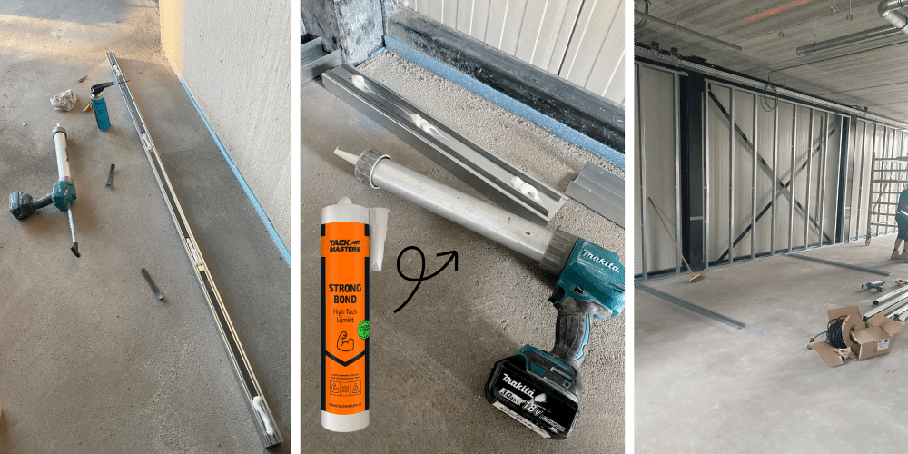Metalstud profielen lijmen op vloer